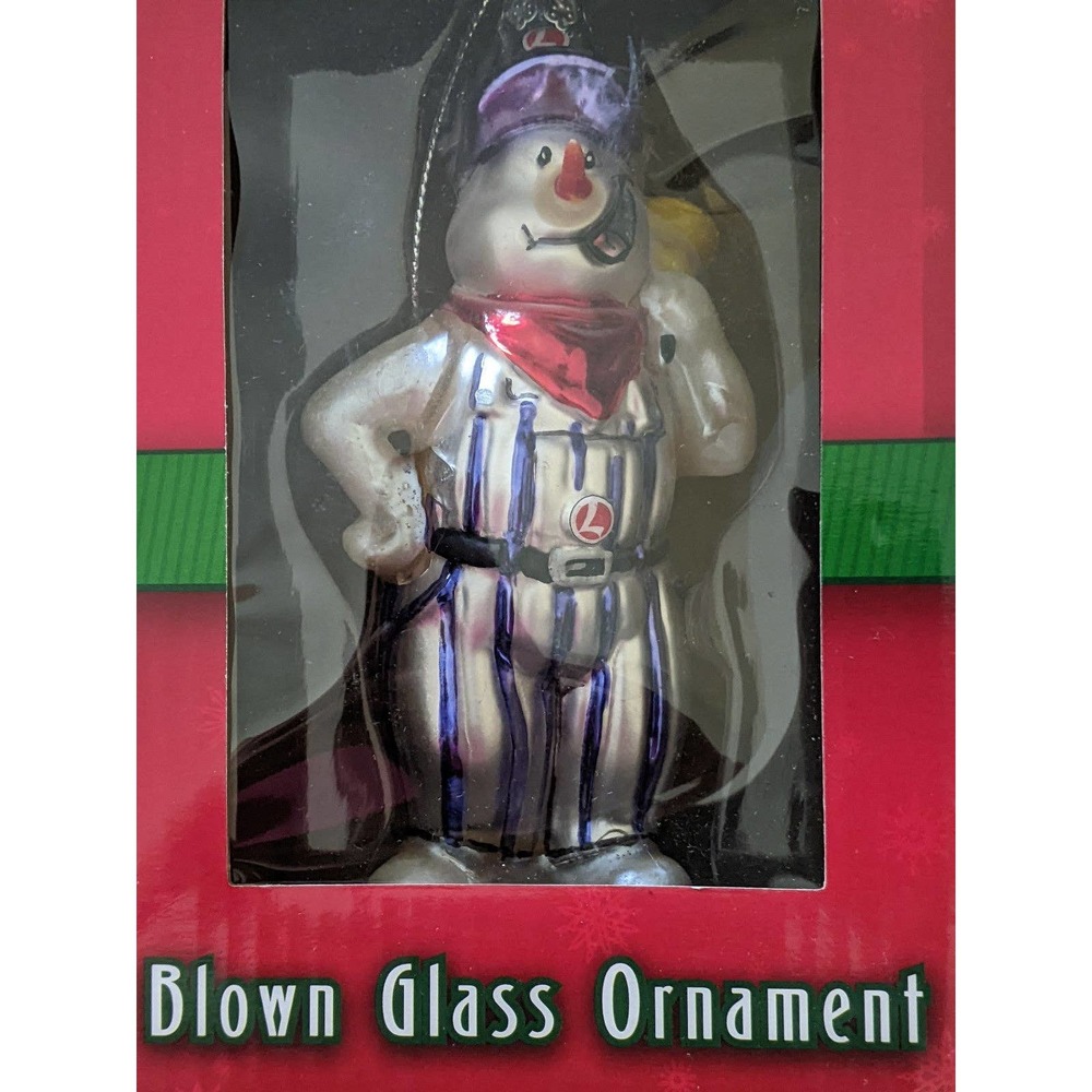 Lionel silver bell express blown glass snowman conductor Christmas ornament